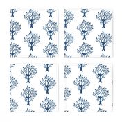 White tree stamp fabric5 - Orchard - dk-blue-WHITE