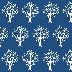 White tree stamp fabric4 - Boulevard trees - white-DK-BLUE