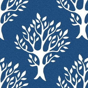 White tree stamp fabric1 - Forest - white-DK-BLUE