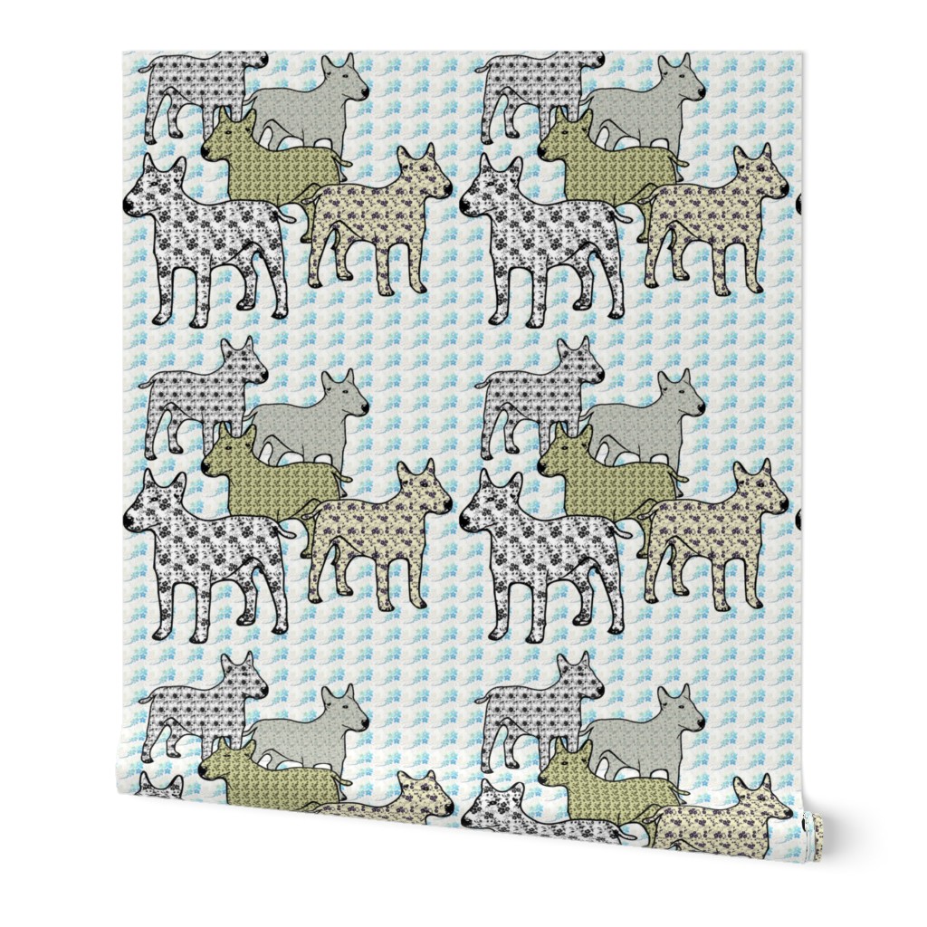 bull Terriers Floral Patterned Fabric