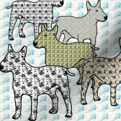 bull Terriers Floral Patterned Fabric