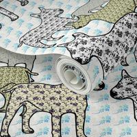 bull Terriers Floral Patterned Fabric