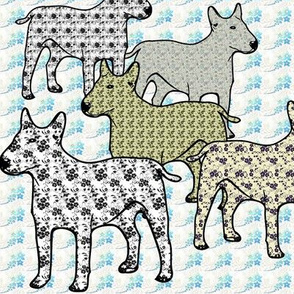 bull Terriers Floral Patterned Fabric