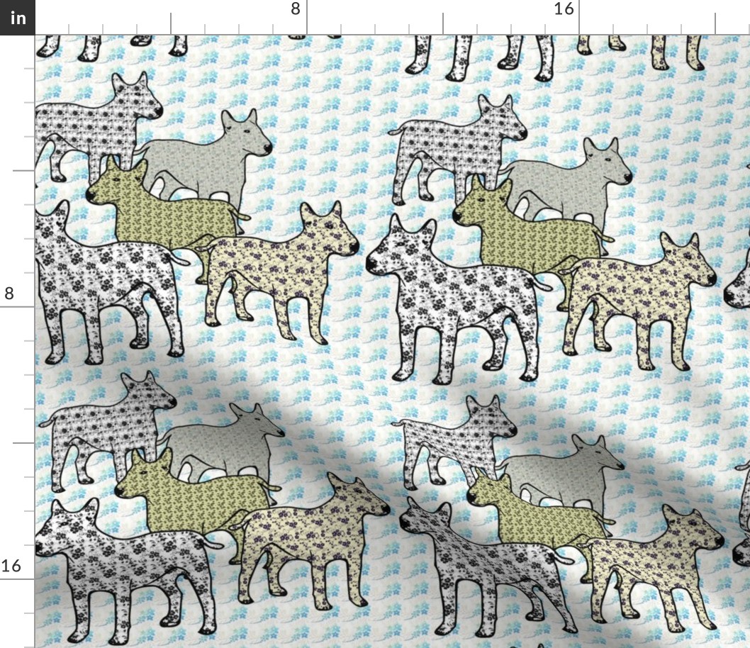 bull Terriers Floral Patterned Fabric