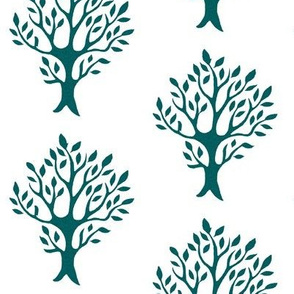White tree stamp fabric5 - Orchard - dk-bluegreen-WHITE