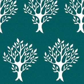 White tree stamp fabric4 - Boulevard trees - white-DK-BLUEGREEN