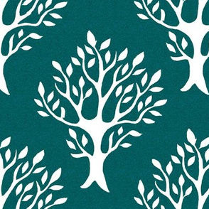 White tree stamp fabric1 - Forest - white-DK-BLUEGREEN