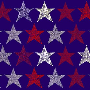 Abstract stars red, white and cream on purple