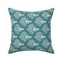 Tree-stamp-fabric1 - Linen teatowel - white-MED-BLUEGREEN - rotate