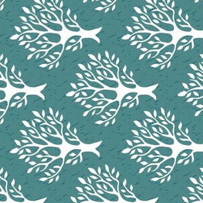 Tree-stamp-fabric1 - Linen teatowel - white-MED-BLUEGREEN - rotate