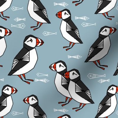 puffin // bird birds puffins blue kids animals fabric