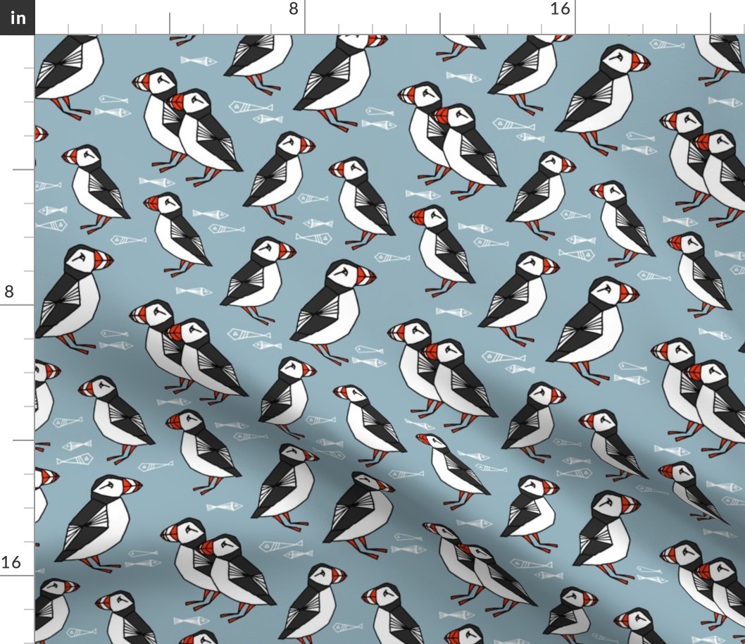 puffin // bird birds puffins blue kids animals fabric