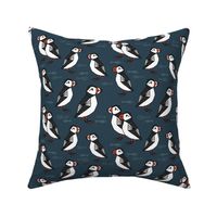 puffins // dark navy blue puffins fabric birds bird