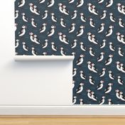 puffins // dark navy blue puffins fabric birds bird