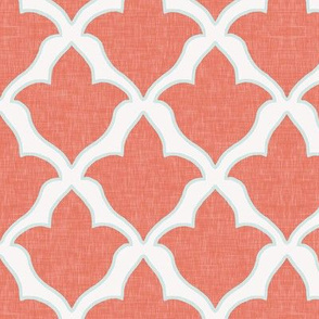 Fleur, in Coral and Mint Linen