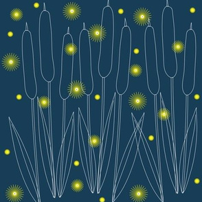 Cattails and fireflies