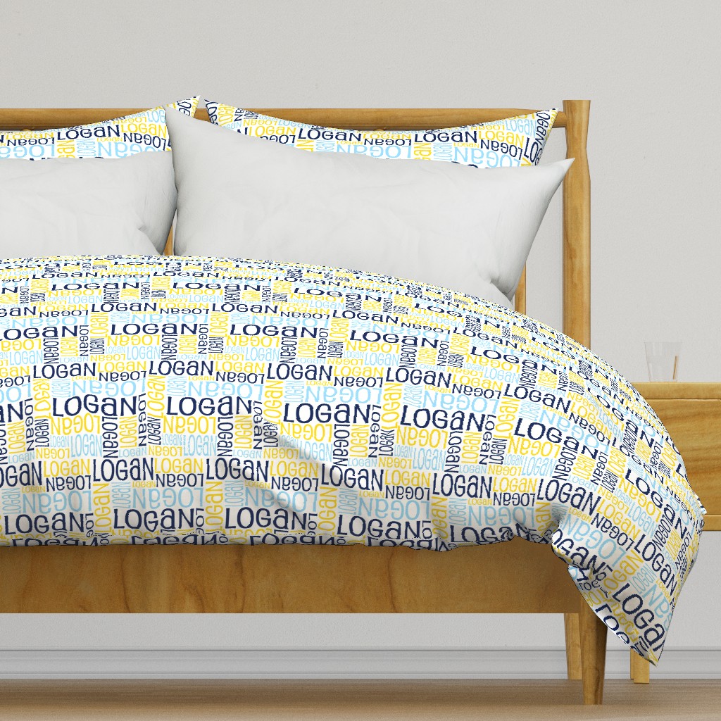 Personalised Name Fabric - Blues Yellow