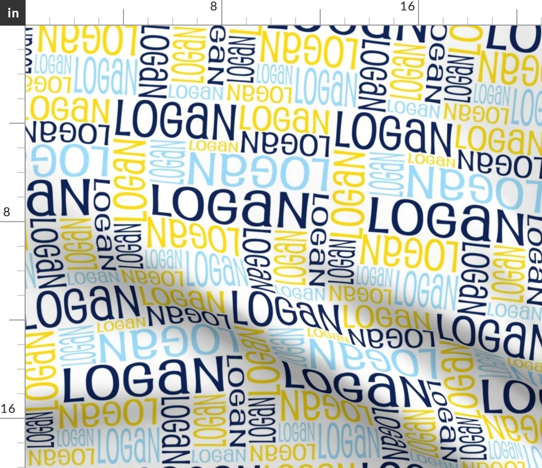 Personalised Name Fabric - Blues Yellow