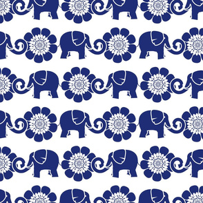 Tribal Elephants and Flowers