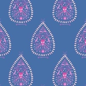 Small Paisley is Dead in Raspberry on blue