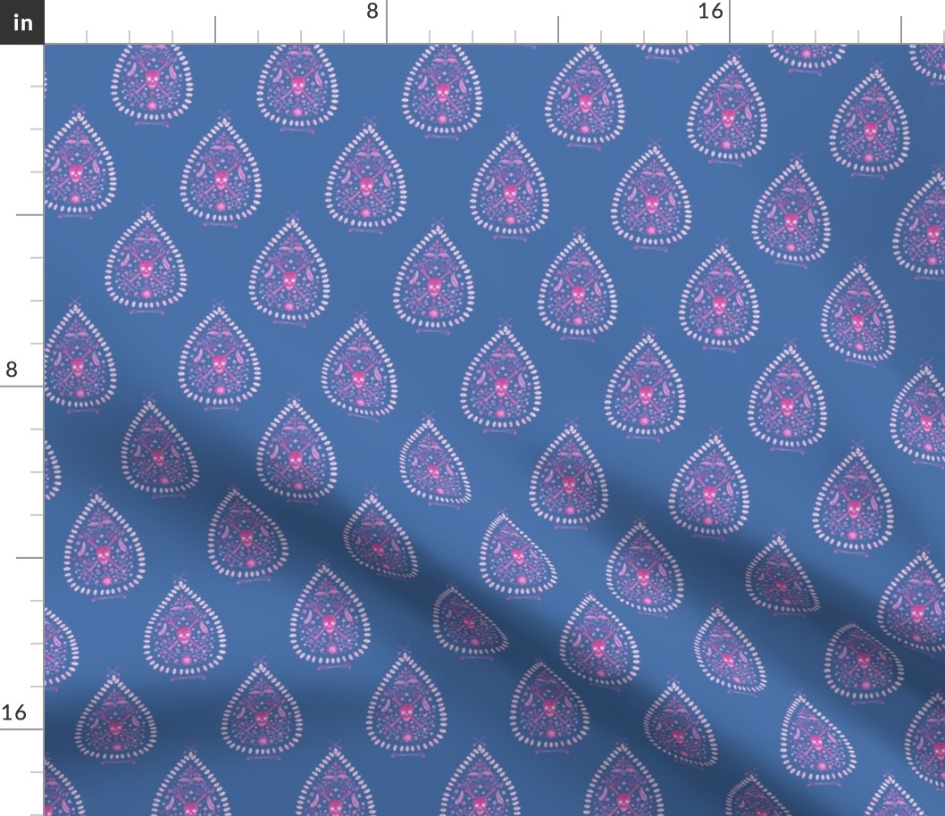 Small Paisley is Dead in Raspberry on blue