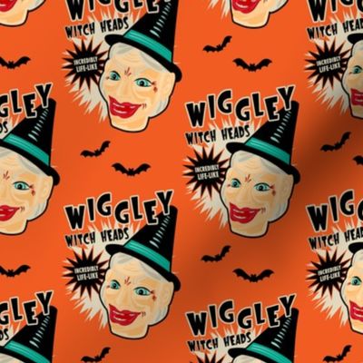 Wiggley Witch Heads on Orange (smaller scale)