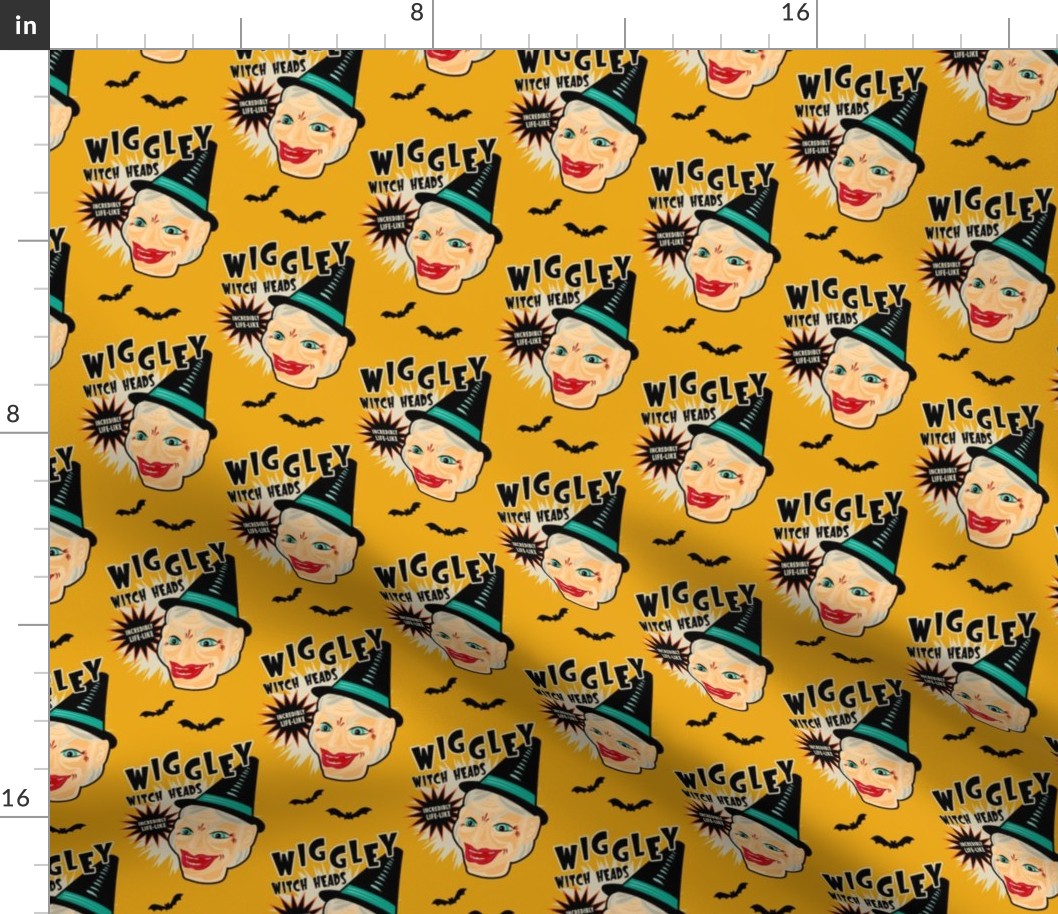 Wiggley Witch Heads on Mustard (smaller scale)