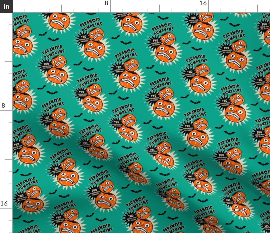 Paranoid Pumpkins on Teal (smaller scale)
