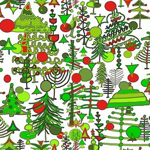 Christmas Tree Holiday Doodle red and green