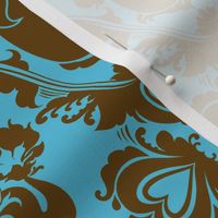 Mermaid Damask in Blue and Brown