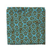 Mermaid Damask in Blue and Brown