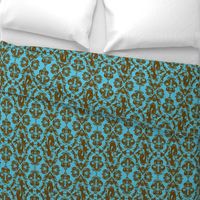 Mermaid Damask in Blue and Brown
