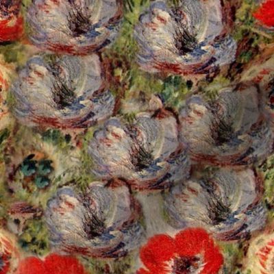 Monet Blue Anemones Red Green Floral