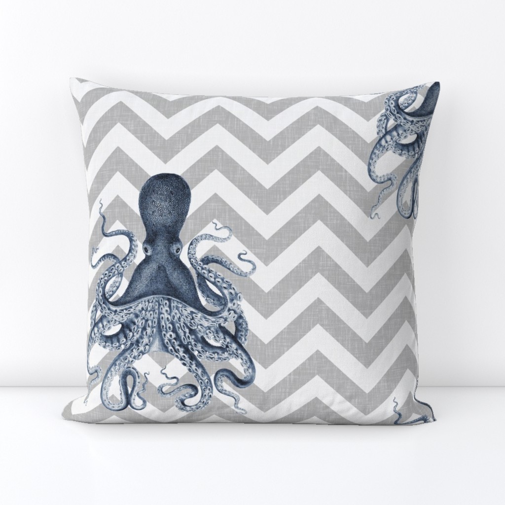 Octopus Oasis on Gray Chevron