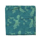 Teal spirals swirl in a soothing oceanic dance, blending serenity with rhythmic movement.