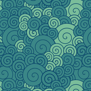 Teal spirals swirl in a soothing oceanic dance, blending serenity with rhythmic movement.