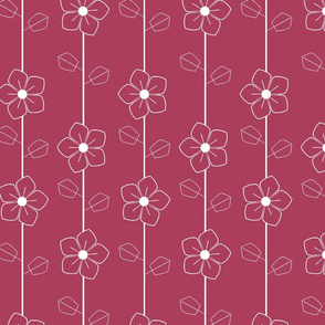 White retro flowers on red