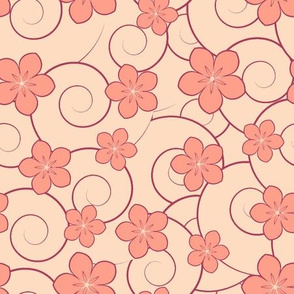 pink flowers and red swirls