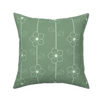 Serene sage green with stylized white flowers and geometric leaves, offering tranquil elegance.