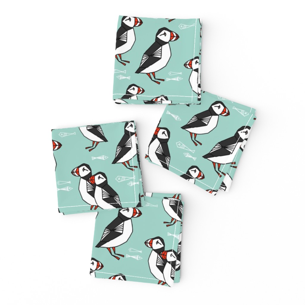 puffin // mint birds nautical scottish birds birdwatching puffin fabric