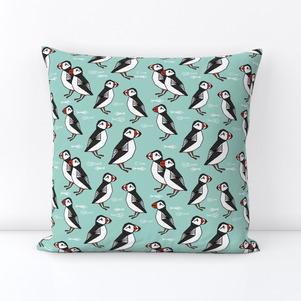 puffin // mint birds nautical scottish birds birdwatching puffin fabric