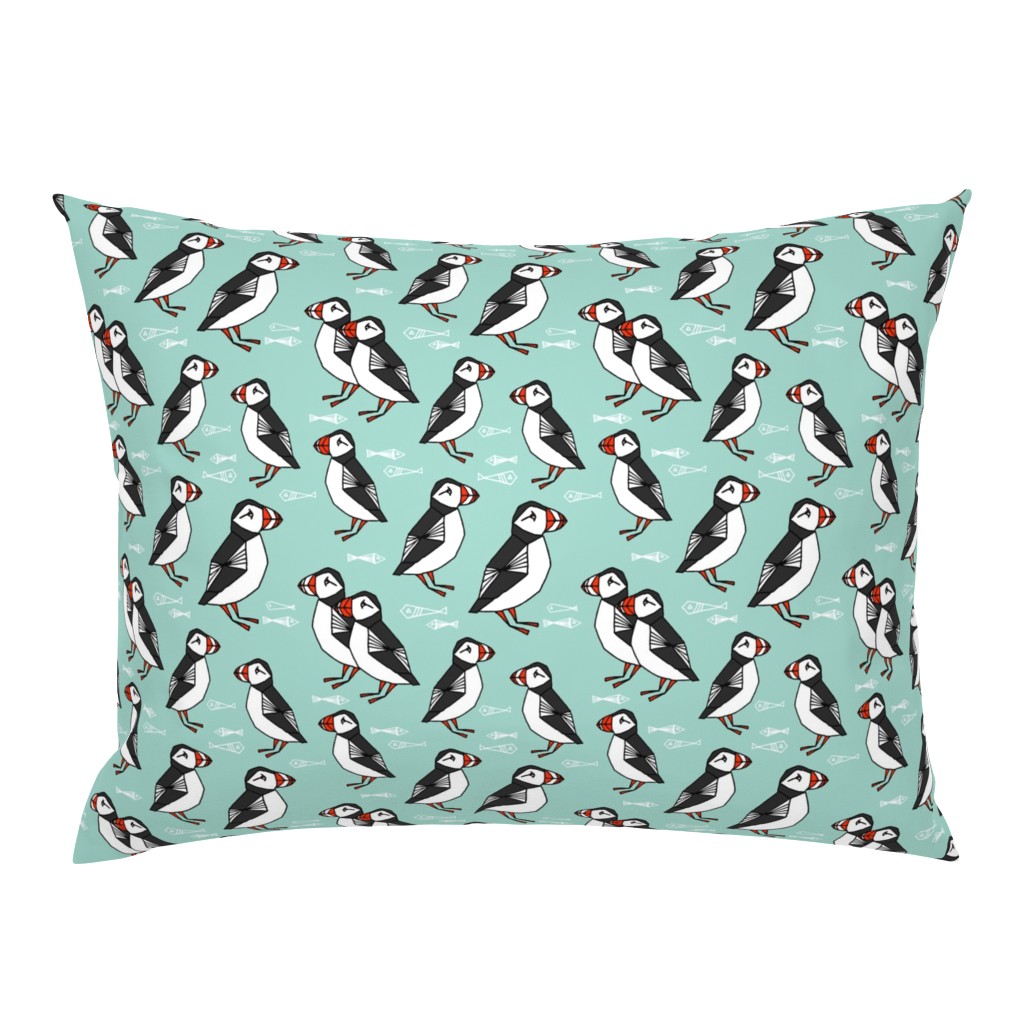 puffin // mint birds nautical scottish birds birdwatching puffin fabric