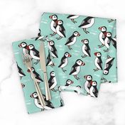 puffin // mint birds nautical scottish birds birdwatching puffin fabric