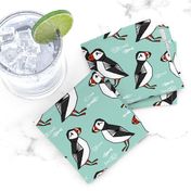 puffin // mint birds nautical scottish birds birdwatching puffin fabric