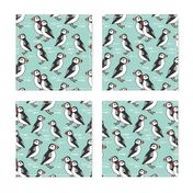 puffin // mint birds nautical scottish birds birdwatching puffin fabric