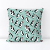 puffin // mint birds nautical scottish birds birdwatching puffin fabric