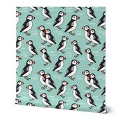 puffin // mint birds nautical scottish birds birdwatching puffin fabric