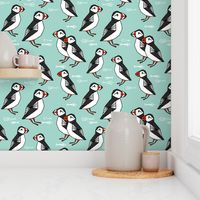 puffin // mint birds nautical scottish birds birdwatching puffin fabric