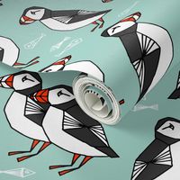 puffin // mint birds nautical scottish birds birdwatching puffin fabric