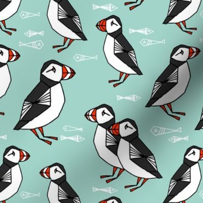 puffin // mint birds nautical scottish birds birdwatching puffin fabric